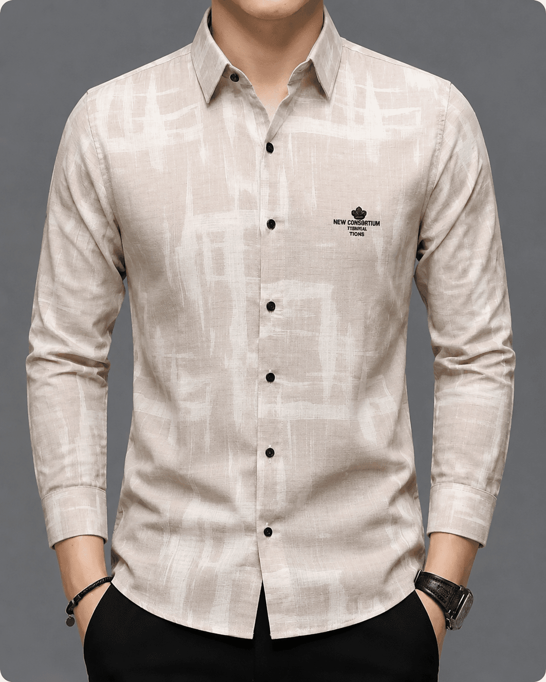 Slim Fit Textured Beige Casual Shirt