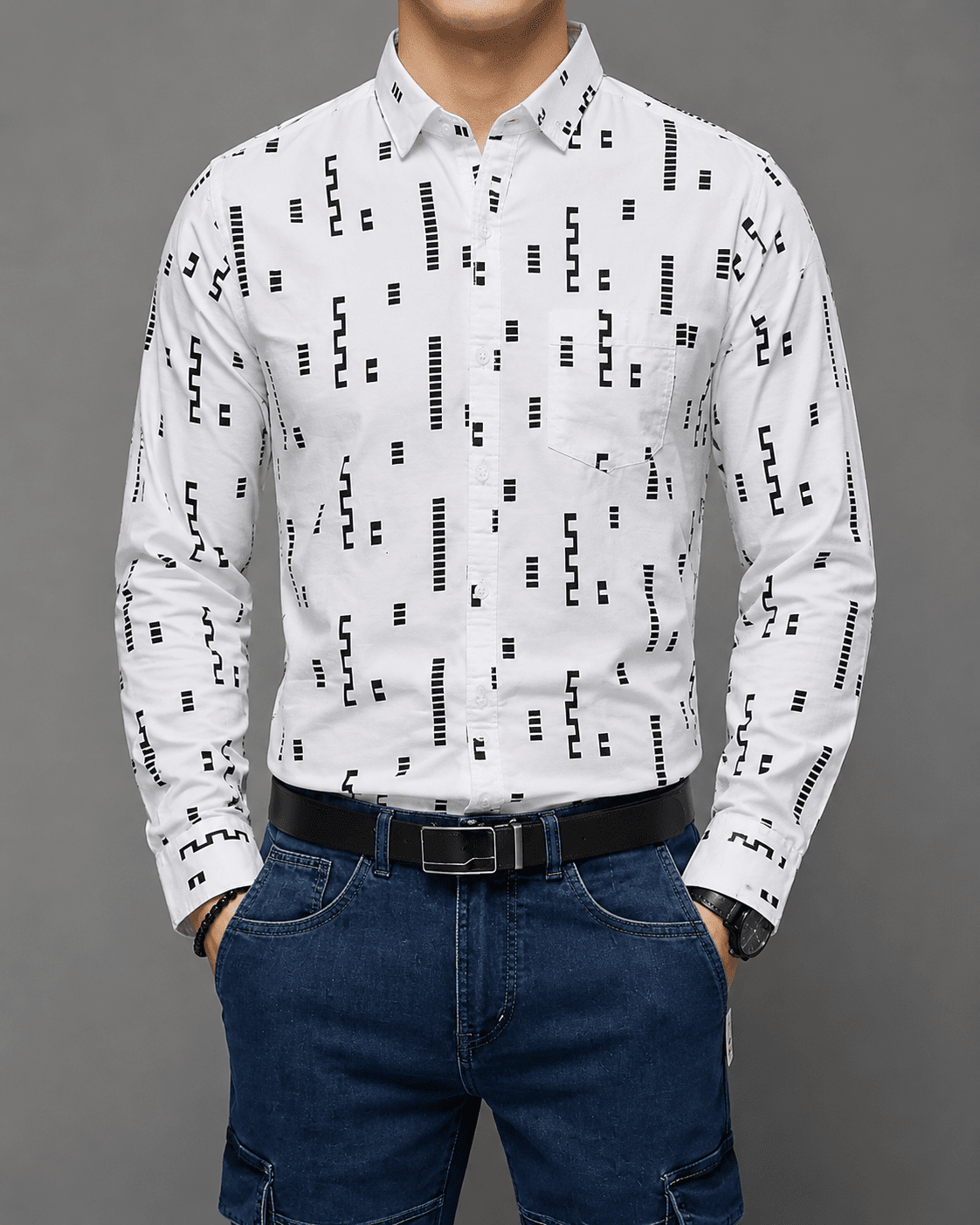 Slim Fit Geometric Print Casual Shirt