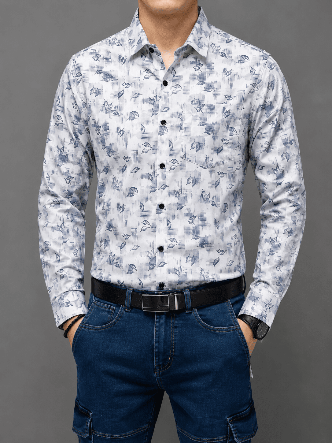 Slim Fit Floral Print Casual Shirt