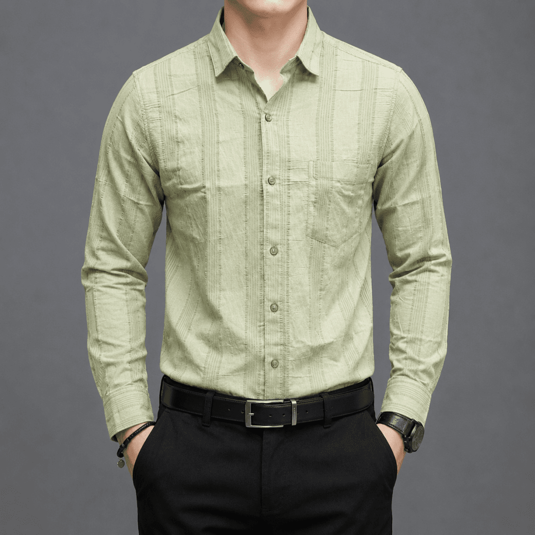 Men's Textured Sage Green Casual Shirt