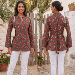 Collared V Neck Floral Women top