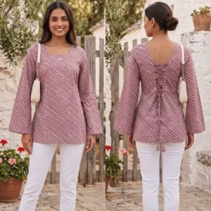 Mauve strip Square Neck Women Top