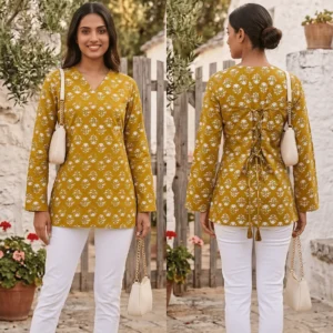 Mustard Floral V Neck Women Top