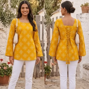 Square Neck Yellow Women Top